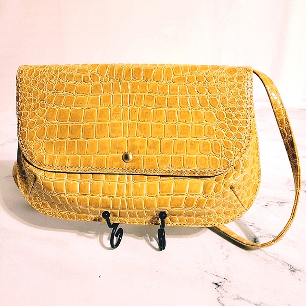 HOBO The Original Embossed Cream/Yellow Crossbody/Shoulder Leather Bag